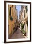 Narrow Street with Lady Sweeping, Old Town, Corfu Town-Eleanor Scriven-Framed Photographic Print