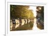 Narrowboats moored on the Kennet and Avon Canal at sunset, Kintbury, Berkshire, England-Stuart Black-Framed Photographic Print