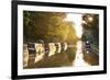 Narrowboats moored on the Kennet and Avon Canal at sunset, Kintbury, Berkshire, England-Stuart Black-Framed Photographic Print