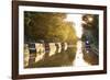 Narrowboats moored on the Kennet and Avon Canal at sunset, Kintbury, Berkshire, England-Stuart Black-Framed Photographic Print