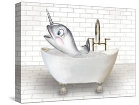 Narwhal Whale In Bathtub-Matthew Piotrowicz-Stretched Canvas