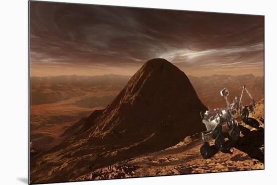 Nasa's Curiosity Rover Climbing to the Summit of Mount Sharp-null-Mounted Art Print