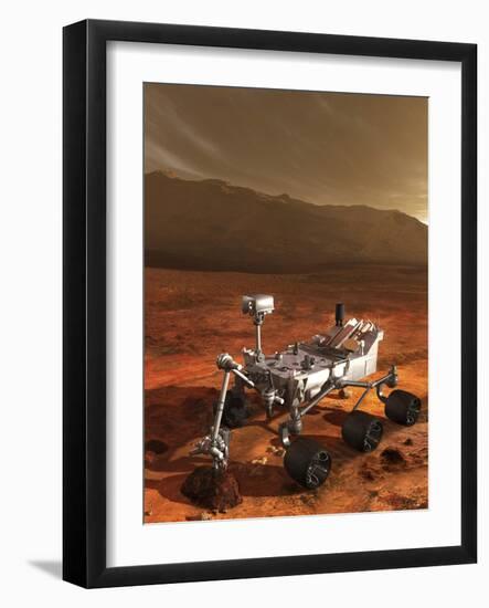 Nasa's Curiosity Rover Samples a Rock on the Floor of Gale Crater-null-Framed Art Print