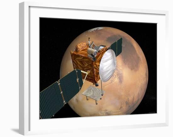 Nasa's Mars Telecommunications Orbiter in Flight around Mars-Stocktrek Images-Framed Photographic Print