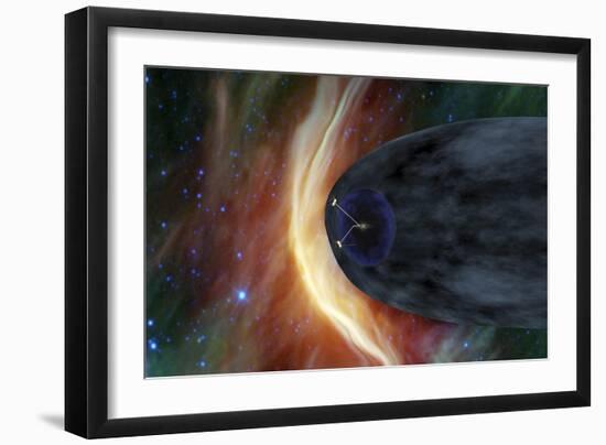 Nasa's Two Voyager Spacecraft Exploring a Turbulent Region of Space-null-Framed Art Print