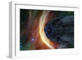 Nasa's Two Voyager Spacecraft Exploring a Turbulent Region of Space-null-Framed Art Print