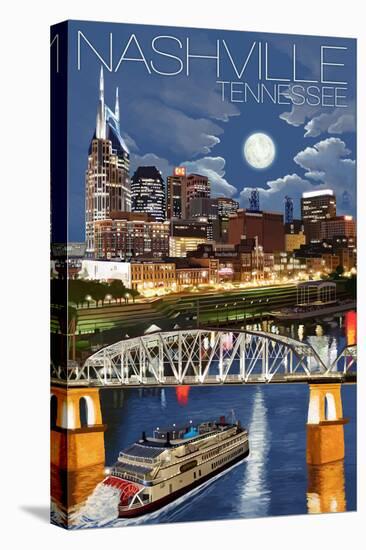 Nashville at Night - Nashville, Tennessee-Lantern Press-Stretched Canvas