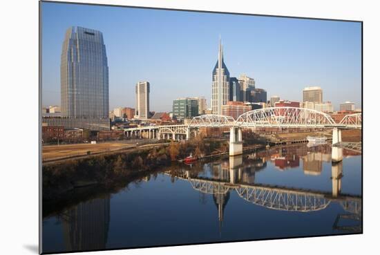 Nashville Skyline, Tennessee and the Cumberland River with River Reflection-Joseph Sohm-Mounted Photographic Print