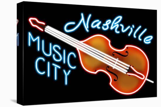 Nashville, Tennesse - Neon Cello Sign-Lantern Press-Stretched Canvas