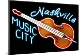 Nashville, Tennesse - Neon Cello Sign-Lantern Press-Mounted Art Print