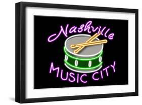 Nashville, Tennesse - Neon Drum Sign-Lantern Press-Framed Art Print