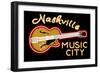 Nashville, Tennesse - Neon Guitar Sign-Lantern Press-Framed Art Print
