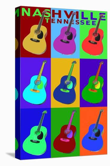 Nashville, Tennessee - Acoustic Guitar Pop Art-Lantern Press-Stretched Canvas