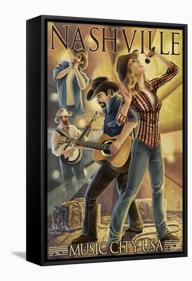 Nashville, Tennessee - Country Band Scene-Lantern Press-Framed Stretched Canvas