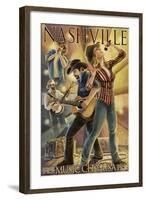 Nashville, Tennessee - Country Band Scene-Lantern Press-Framed Art Print