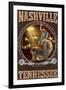 Nashville, Tennessee - Cowboy and Mechanical Bull-Lantern Press-Framed Art Print