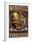 Nashville, Tennessee - Cowboy and Mechanical Bull-Lantern Press-Framed Art Print