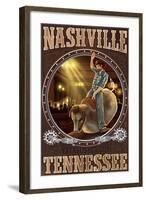 Nashville, Tennessee - Cowboy and Mechanical Bull-Lantern Press-Framed Art Print