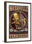 Nashville, Tennessee - Cowboy and Mechanical Bull-Lantern Press-Framed Art Print