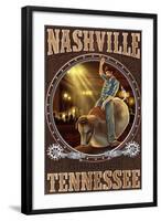 Nashville, Tennessee - Cowboy and Mechanical Bull-Lantern Press-Framed Art Print