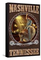 Nashville, Tennessee - Cowboy and Mechanical Bull-Lantern Press-Framed Stretched Canvas