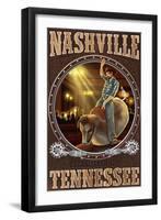 Nashville, Tennessee - Cowboy and Mechanical Bull-Lantern Press-Framed Art Print