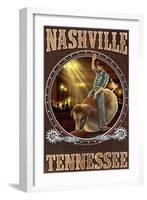 Nashville, Tennessee - Cowboy and Mechanical Bull-Lantern Press-Framed Art Print