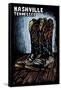 Nashville, Tennessee - Cowboy Boots - Scratchboard-Lantern Press-Framed Stretched Canvas