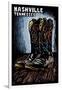 Nashville, Tennessee - Cowboy Boots - Scratchboard-Lantern Press-Framed Art Print