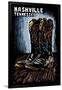 Nashville, Tennessee - Cowboy Boots - Scratchboard-Lantern Press-Framed Art Print