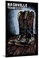Nashville, Tennessee - Cowboy Boots - Scratchboard-Lantern Press-Mounted Art Print