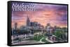 Nashville, Tennessee - Dawn-Lantern Press-Framed Stretched Canvas