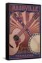 Nashville, Tennessee - Guitar and Banjo Music-Lantern Press-Framed Stretched Canvas
