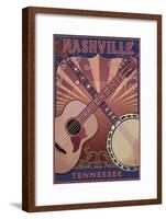 Nashville, Tennessee - Guitar and Banjo Music-Lantern Press-Framed Art Print