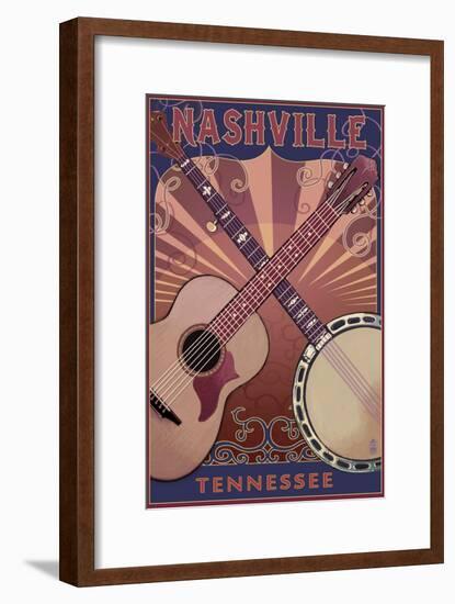 Nashville, Tennessee - Guitar and Banjo Music-Lantern Press-Framed Art Print