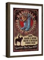 Nashville, Tennessee - Hat and Boots Vintage Sign-Lantern Press-Framed Art Print