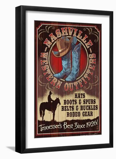 Nashville, Tennessee - Hat and Boots Vintage Sign-Lantern Press-Framed Art Print