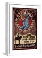 Nashville, Tennessee - Hat and Boots Vintage Sign-Lantern Press-Framed Art Print