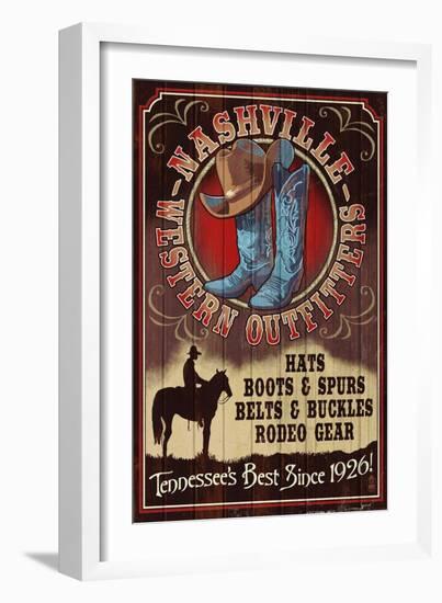 Nashville, Tennessee - Hat and Boots Vintage Sign-Lantern Press-Framed Art Print