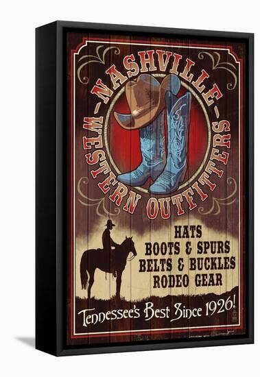 Nashville, Tennessee - Hat and Boots Vintage Sign-Lantern Press-Framed Stretched Canvas