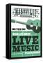 Nashville, Tennessee - Horizontal Guitar - Teal Screenprint-Lantern Press-Framed Stretched Canvas