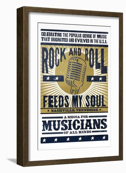 Nashville, Tennessee - Microphone - Blue and Gold Screenprint-Lantern Press-Framed Art Print