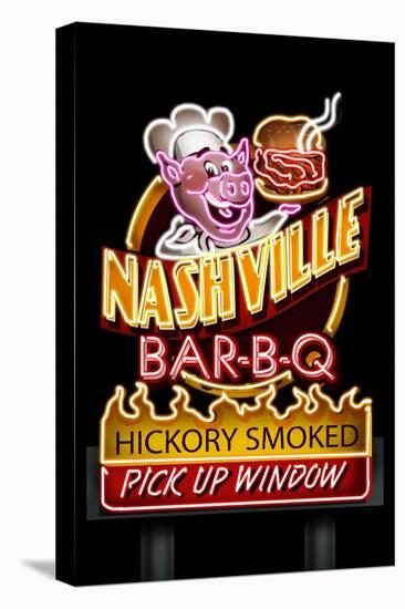 Nashville, Tennessee - Neon BBQ Sign-Lantern Press-Stretched Canvas