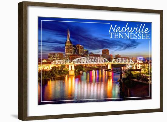 Nashville, Tennessee - Night-Lantern Press-Framed Art Print