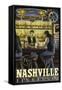 Nashville, Tennessee - Saloon Scene-Lantern Press-Framed Stretched Canvas