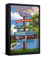 Nashville, Tennessee - Sign Destinations Ver 3-Lantern Press-Framed Stretched Canvas