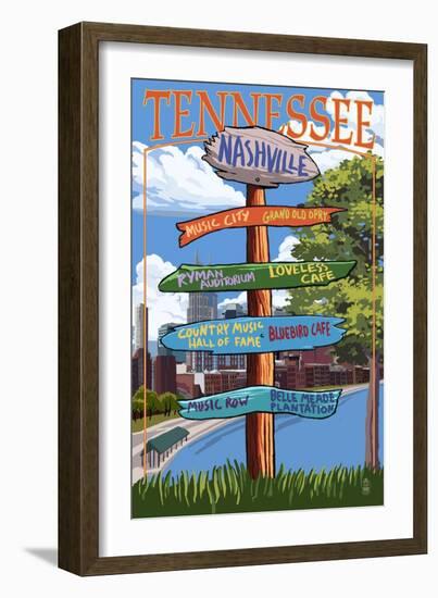 Nashville, Tennessee - Sign Destinations Ver 3-Lantern Press-Framed Art Print
