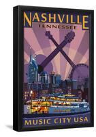 Nashville, Tennessee - Skyline At Night-null-Framed Poster