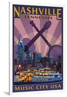 Nashville, Tennessee - Skyline at Night-Lantern Press-Framed Art Print