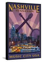 Nashville, Tennessee - Skyline at Night-Lantern Press-Framed Stretched Canvas